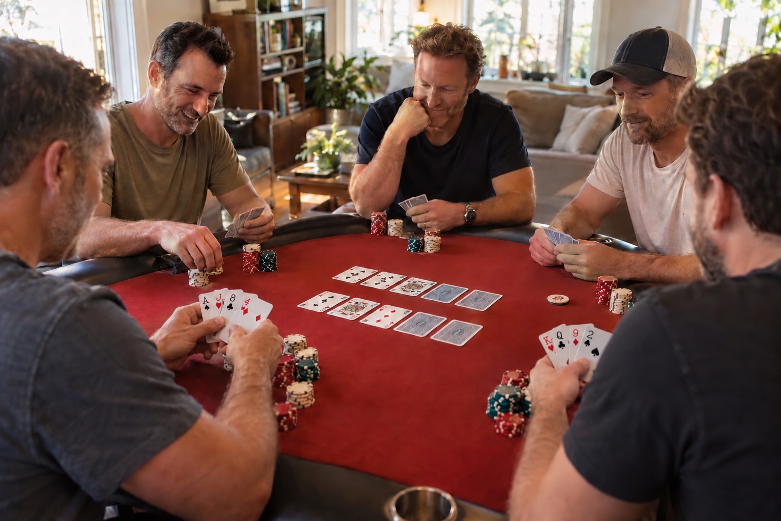 Players gathered around a poker table